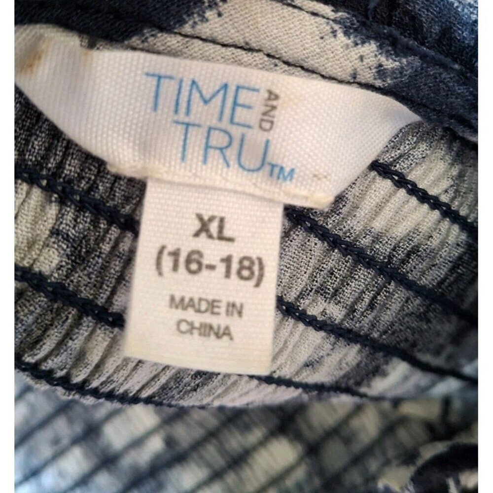 Time and Tru Tiered Maxi Dress XL 16/18 Navy Blue Smocked Cap Sleeve Cottagecore - Picture 3 of 7